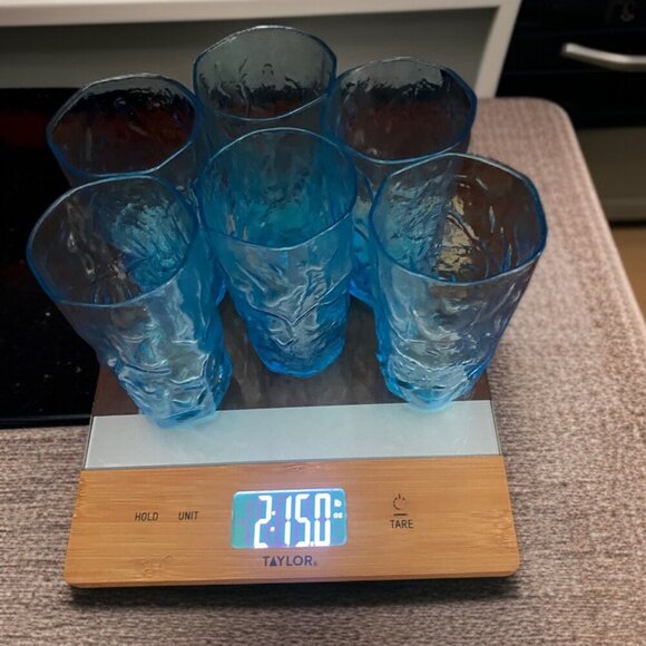 Morgantown Seneca Peacock Blue Driftwood  6-Set Tumbler Glasses Crinkle 12 oz - Picture 4 of 16